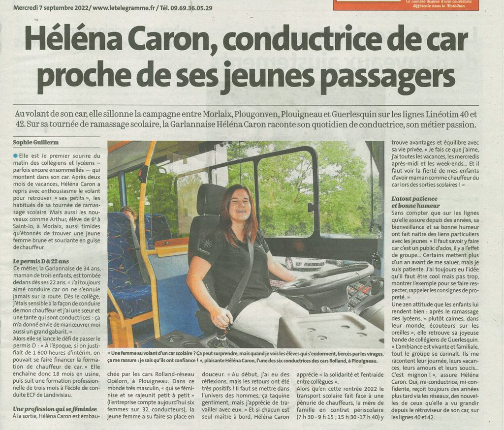 Héléna Caron conductrice de car Linéotim Rolland bus et cars Morlaix Plougonven, Plouigneau, Guerlesquin